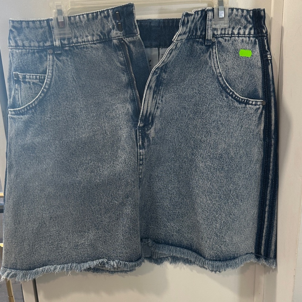 Adidas Light Blue Denim A-line Skirt with Fringe Detail